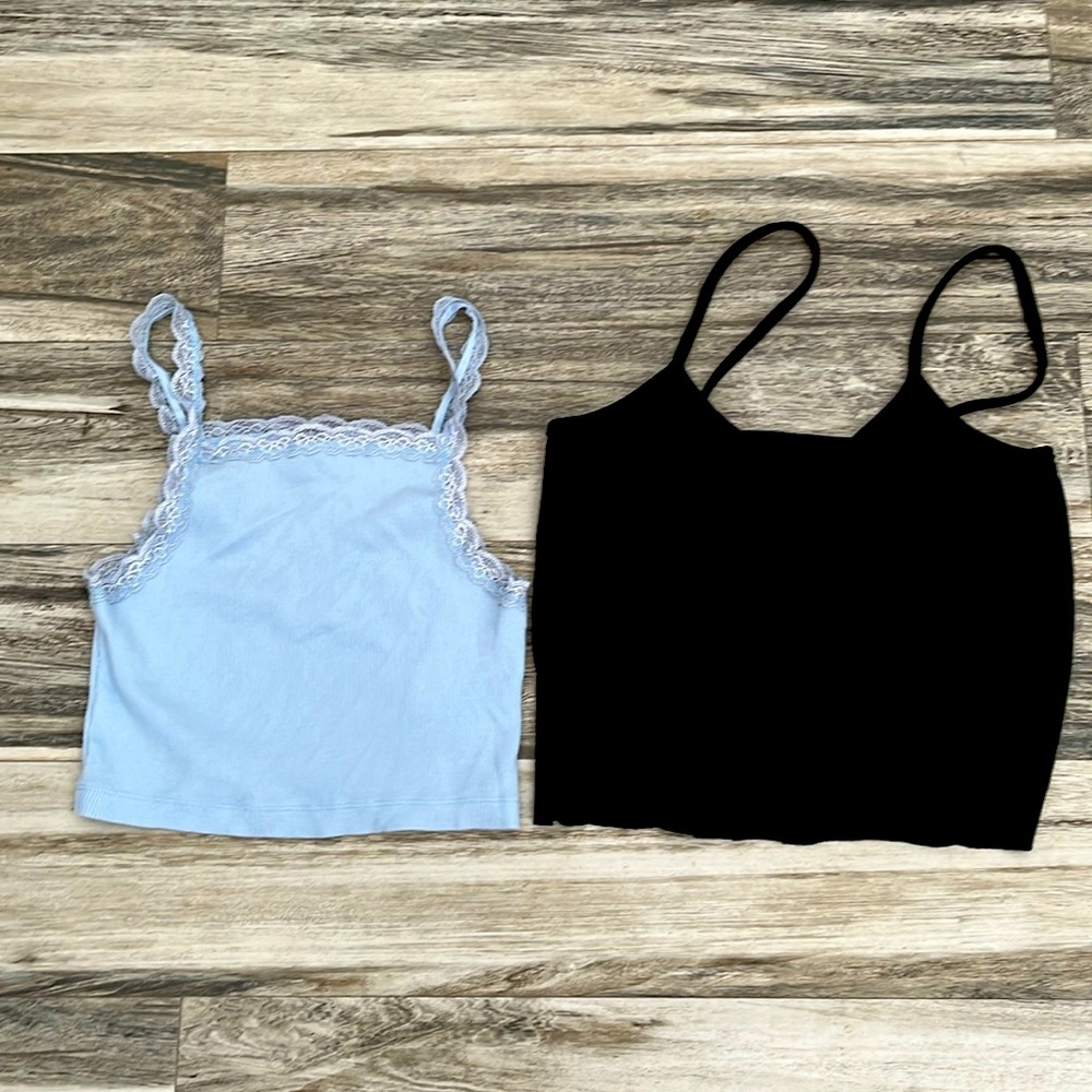 2 CAMISOLE TOPS/URBAN OUTFITTERS SZ S BLK VELVET/LT BLUE 100% COTTON GREAT COND